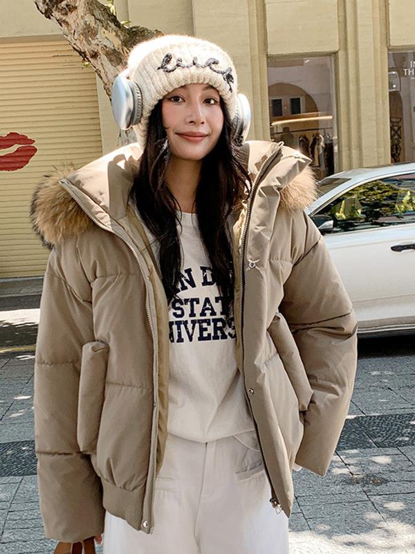 Winter big fur collar hooded cotton-padded clothes women's short thickened warm women's jackets multi-color optional physical goods