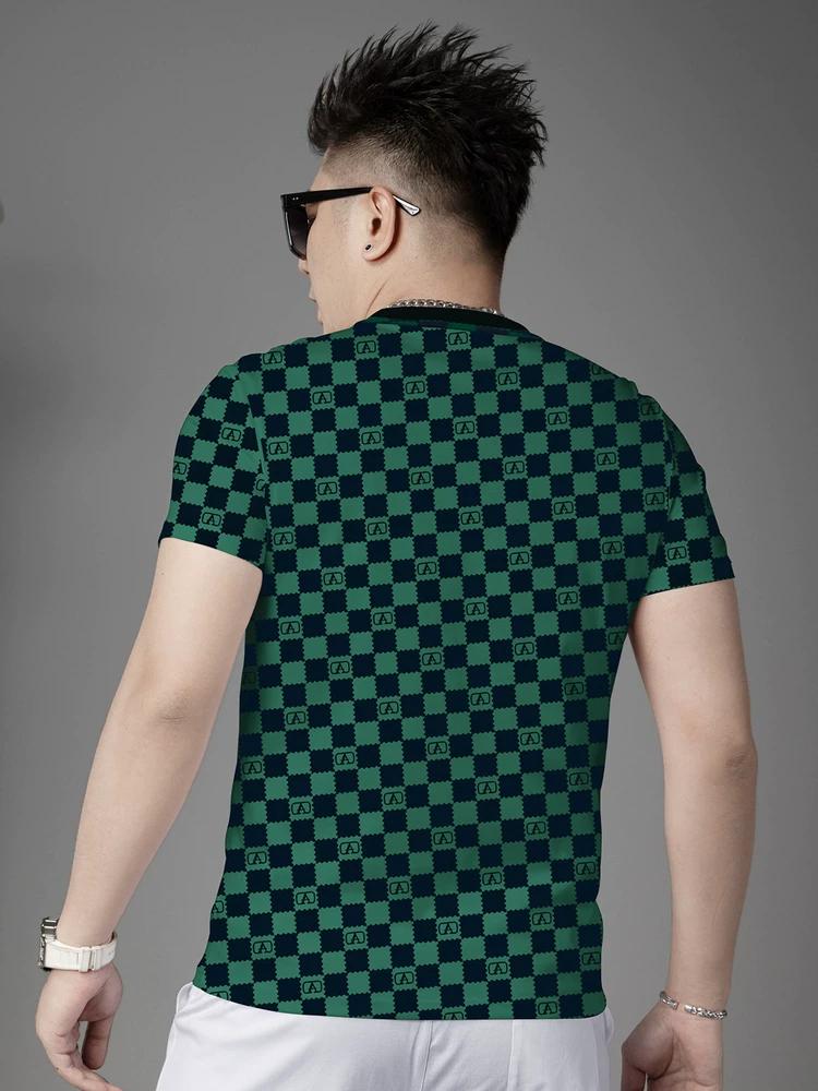 European Goods 2025 Summer New Men's Plaid Printed Short-Sleeved T-Shirt Trendy Brand Casual Round-Neck Top Half-Sleeved T-Shirt