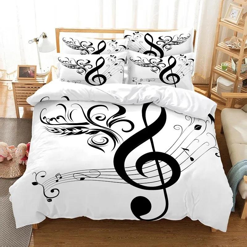 3d Music Bedding Set Digital Printing Bed Linen Queen Size Bedclothes Drop Ship Fashion Design Black And White Duvet Cover Sets