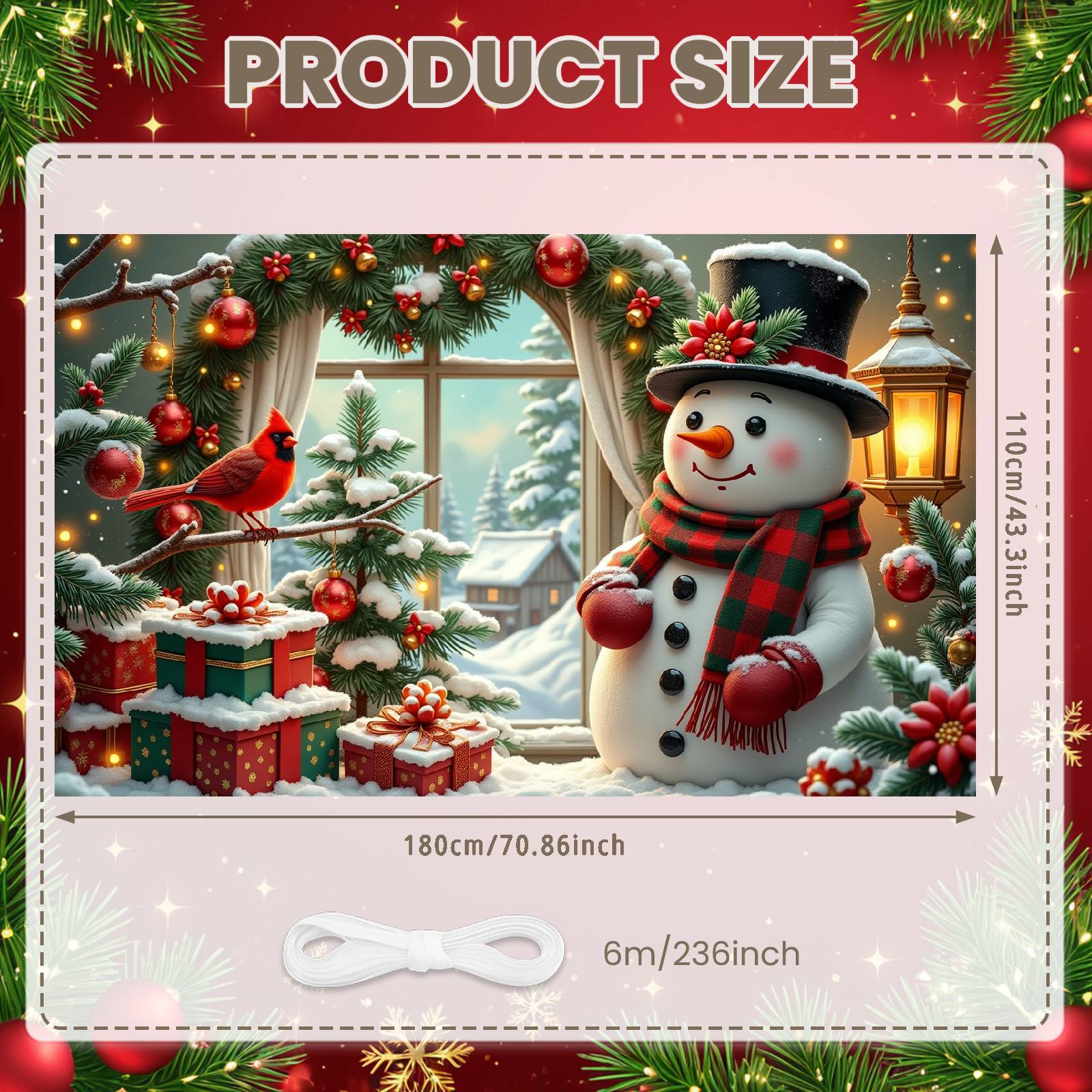 

Holiday Decoration Colorful Ornaments Christmas Banner Seasonal Decor Cozy Window View Snowman Decoration For Home Decoration