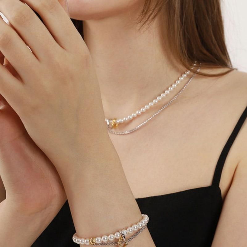 Ozel SW Pearl MIX Chain Combe Bracelet PB060B