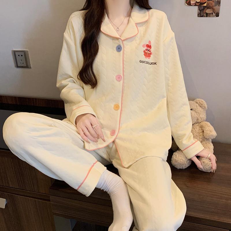 Dackel-Pyjama Herbst und Winter Damen Warm Süß Kariert Luftbaumwolle Lässig Trend Cartoon Loungewear Set
