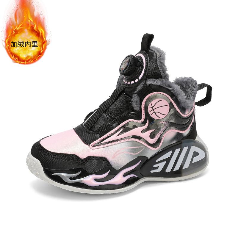 Factory winter children's cotton shoes trendy versatile sports shoes warm outdoor non-slip velvet leather basketball shoes