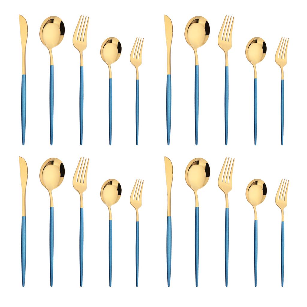 20Pcs Gold Dinnerware Set Knife Dessert Fork Spoons Cutlery Flatware High Quality Stainless Steel Silverware Kitchen Tableware