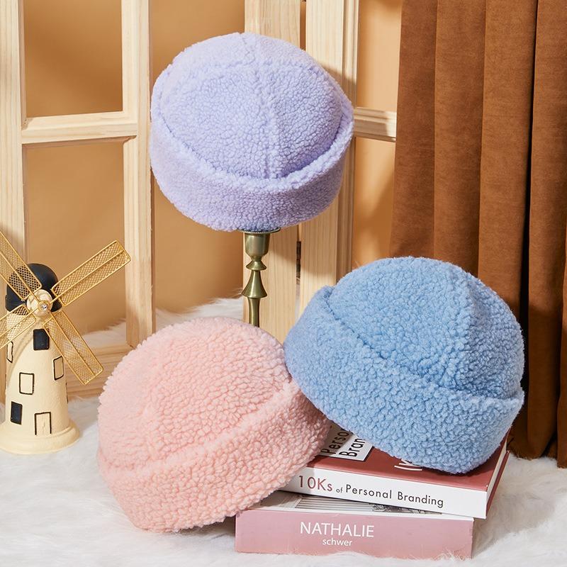 Autumn and winter lamb wool warm plush hat women's antifreeze melon fur hat ear protector head stack hat