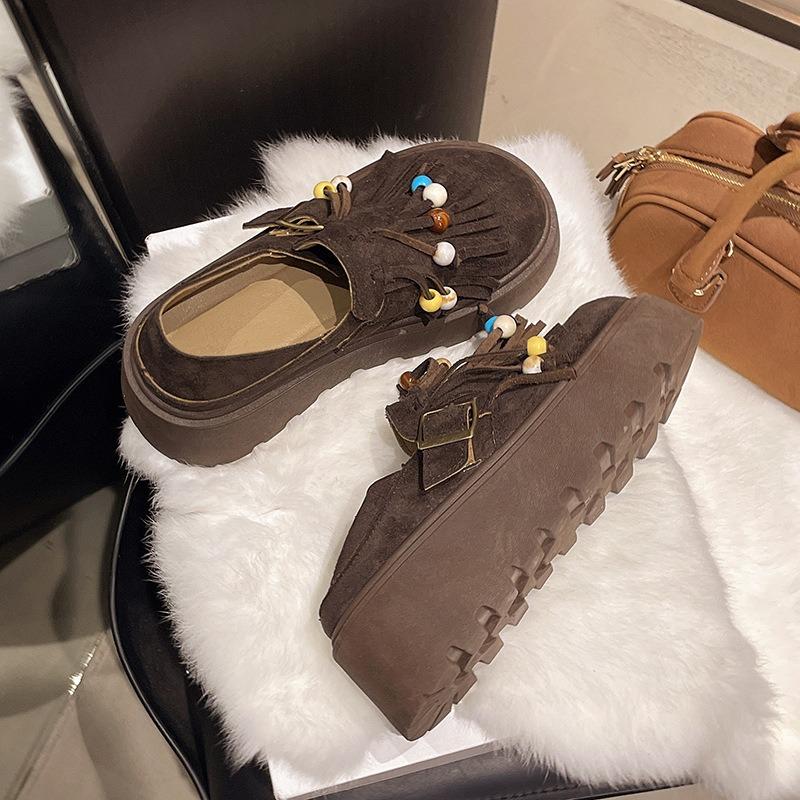 Muffin thick-bottomed fringed belt buckle women's new small man increases height and pedals kangaroo shoes