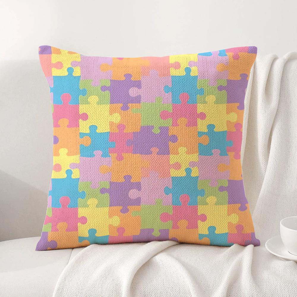 PPuzzle PPiece Cushion Cover Natural Linen Organic Fabric DoubleSided Printing Sofa Home Decor Breathable Bed Pillow