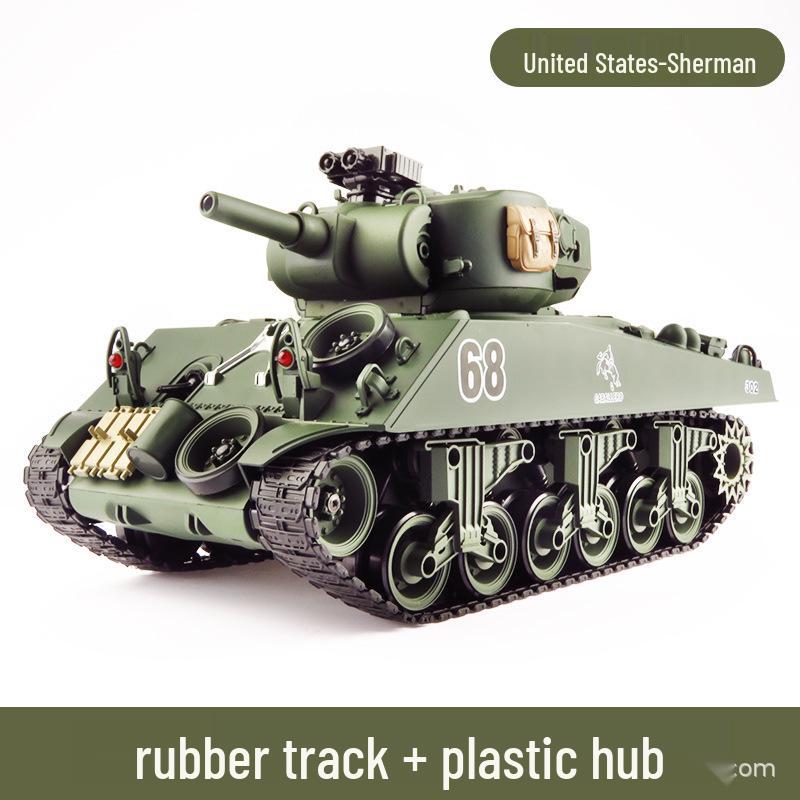 

Игрушечный танк M4A3 Sherman на радиоуправлении с металлическими гусеницами для детей 1:18