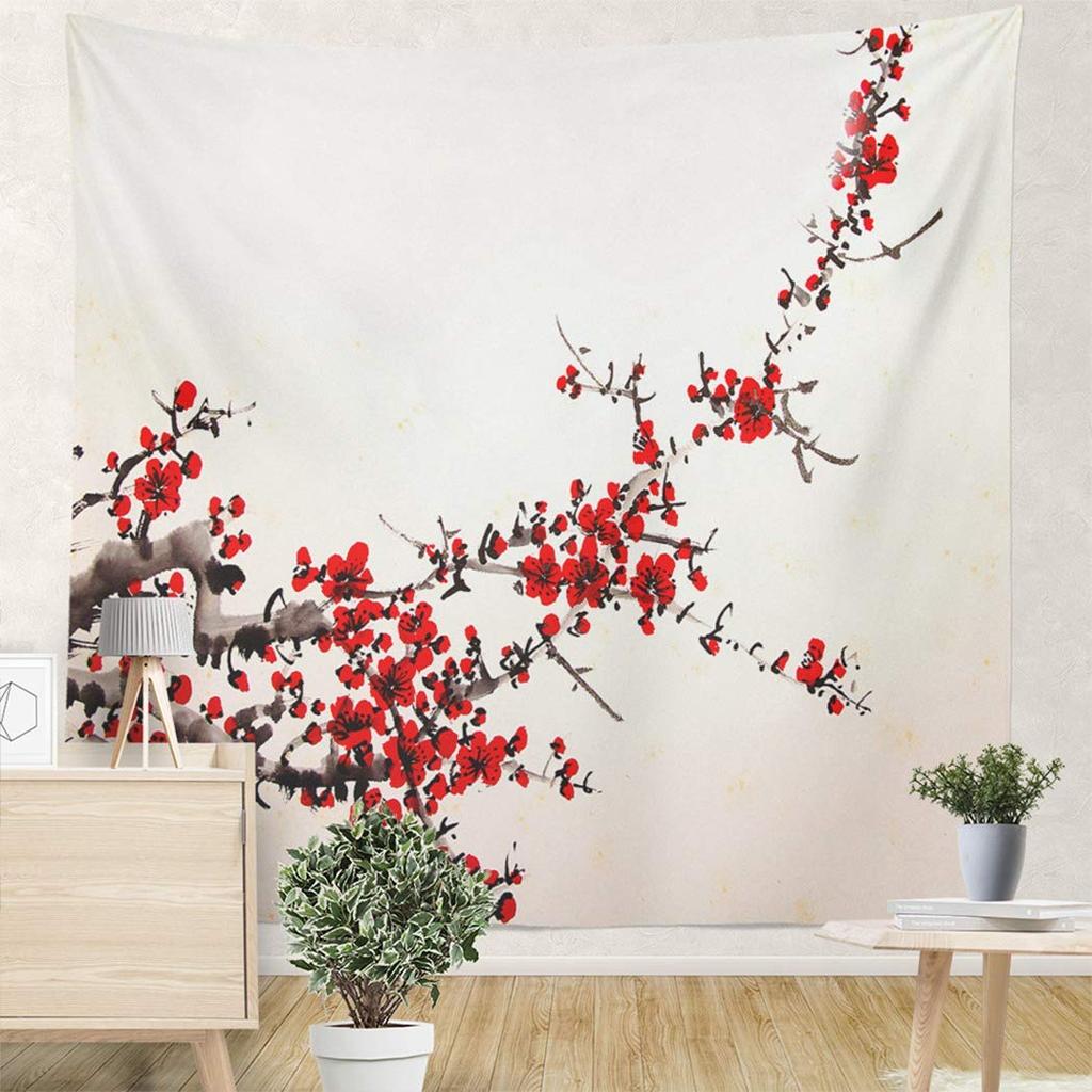 Red Pink Peach Blossom Plum Blossom Print Pattern Tapestry Home Living Room Dormitory Wall Decor Background Cloth Tapestry