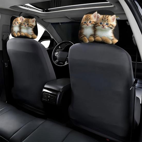Protective Car Seat Cover 2Pcs Cute Cat Headrest Covers, Breathable Auto Elastic Fabric Sleeve Protectors, Stretchy Universal Interior Accessories for