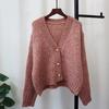 Autumn and winter new V-neck loose short knitted cardigan gentle wind soft waxy lazy wind sweater jacket women