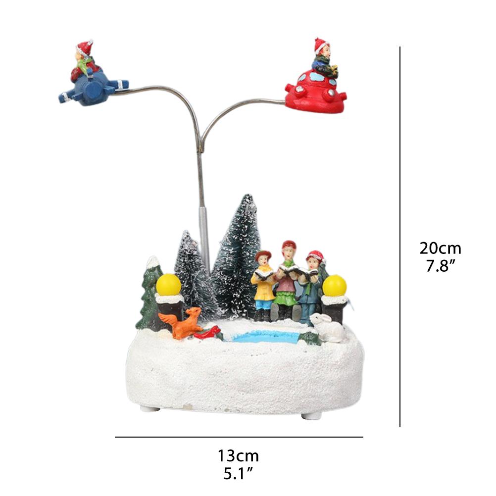 Christmas Ornament LED Luminous Rotating Music Box Christmas  Resin Craft Christmas Light Music Box