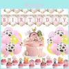 Pink Farm Scene Party Decoration Kit With Banner And Cake Toppers For Childrens Birthday