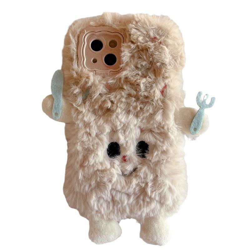 Cartoon Plush Fork & Knife Figurine Case for Apple 12, 13, 14, 15 Promax, 16 - Cute & Anti-Fall Design