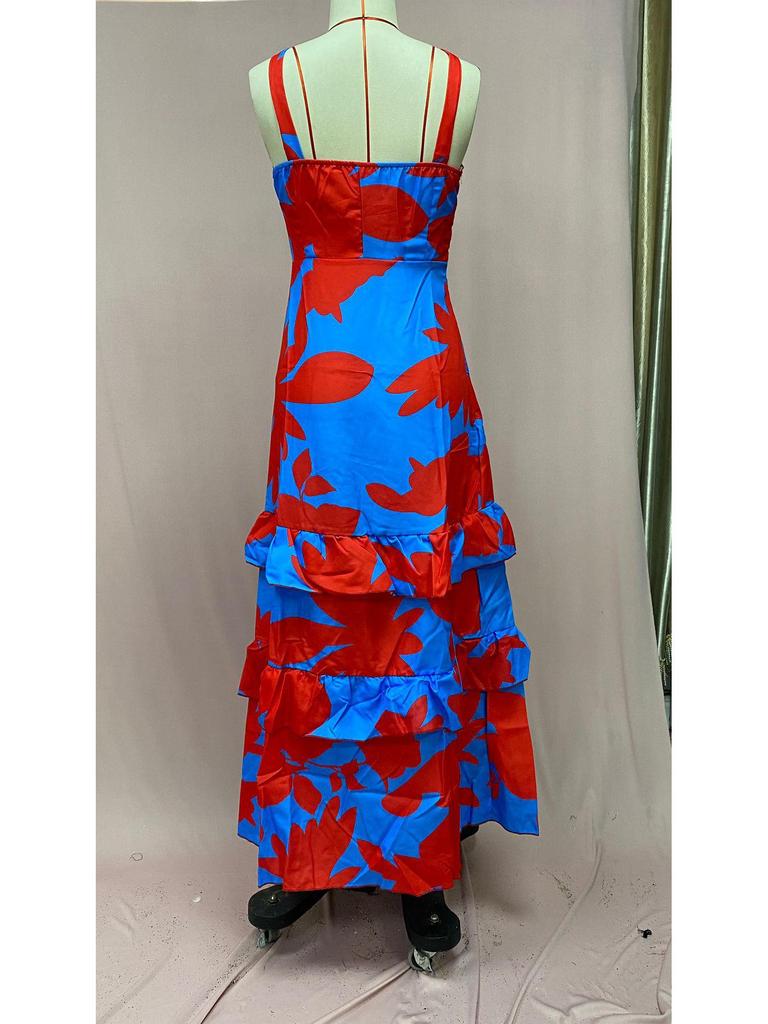 European and American Bohemian V-Neck Sleeveless Summer Dress with Amazon Print