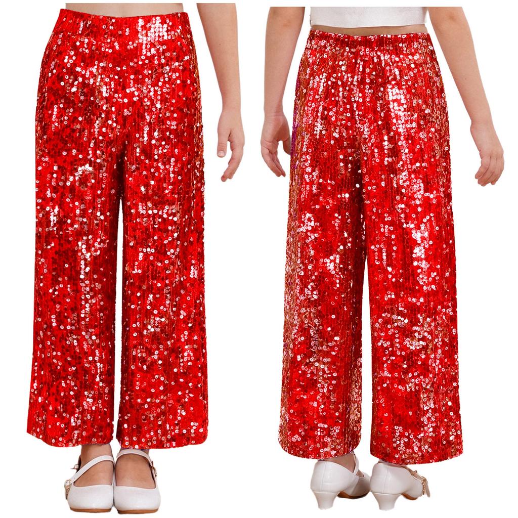 Girls Allover Sequin Pants Elastic Waist Loose Fit Fully Lined for Dance Stage Performance