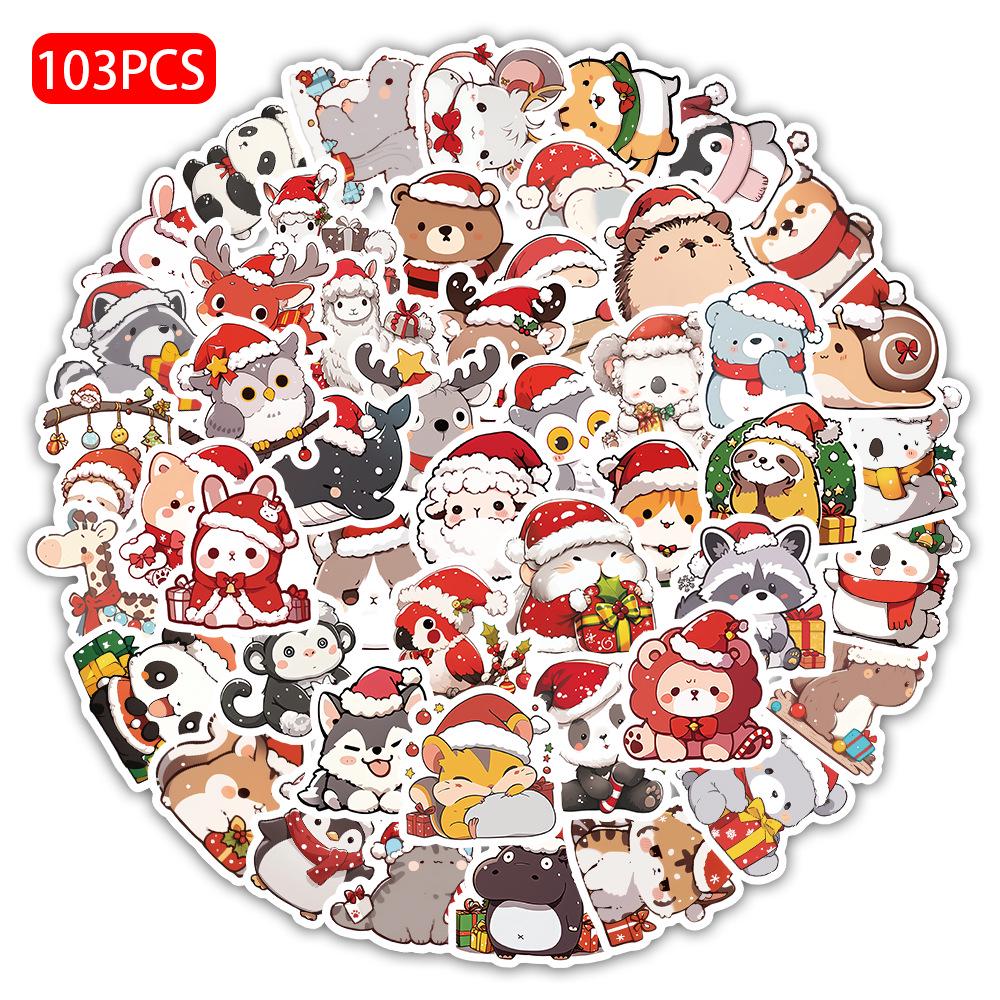 103 Cute Cartoon Animal Christmas Stickers for Envelopes, Gift Bags, and Water Cups