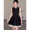 French Hepburn Mesh Splicing Sleeveless Dress Women's Leisure Summer New Temperament Waist Fluffy Princess Dress