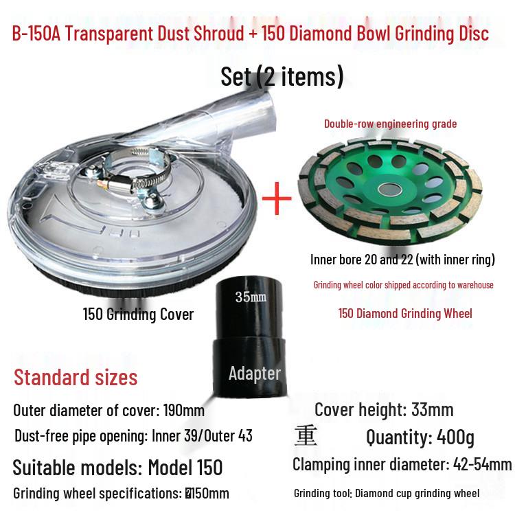 6-Inch Dustless Angle Grinder Vacuum Cover for Concrete and Stone Grinding