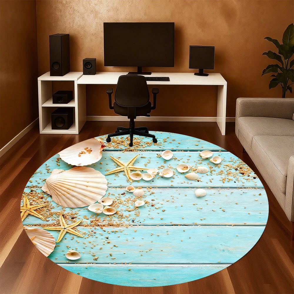1pc Seashells Sand Round Chair Mat Office Area Rug - Non-Slip, Floor Mat for Office, Bedroom, and Indoor Decor P127289