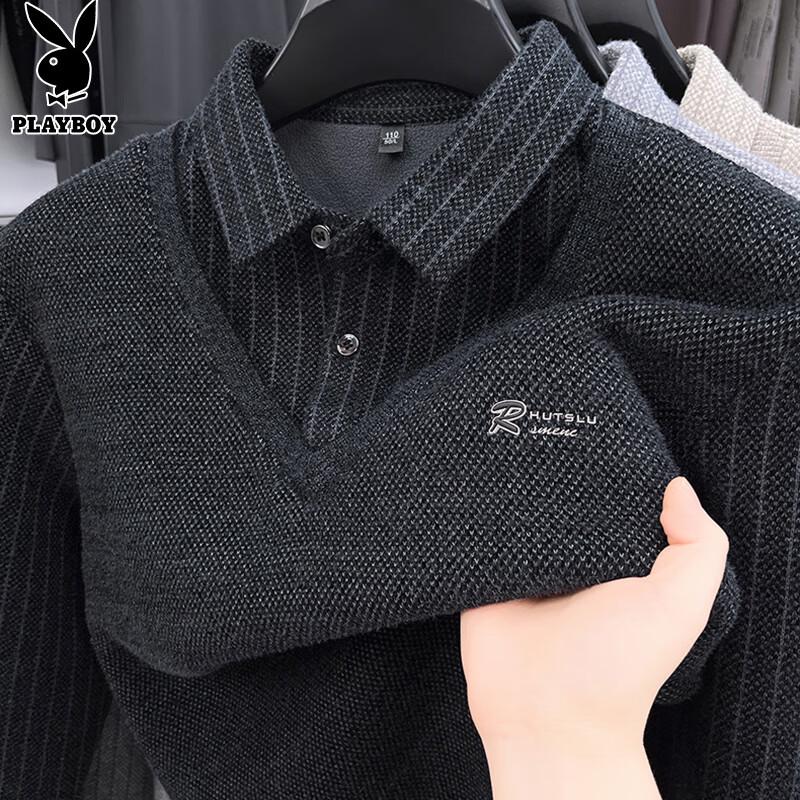 

PLAYBOY Men s Fleece-Lined Faux Two-Piece Sweater L