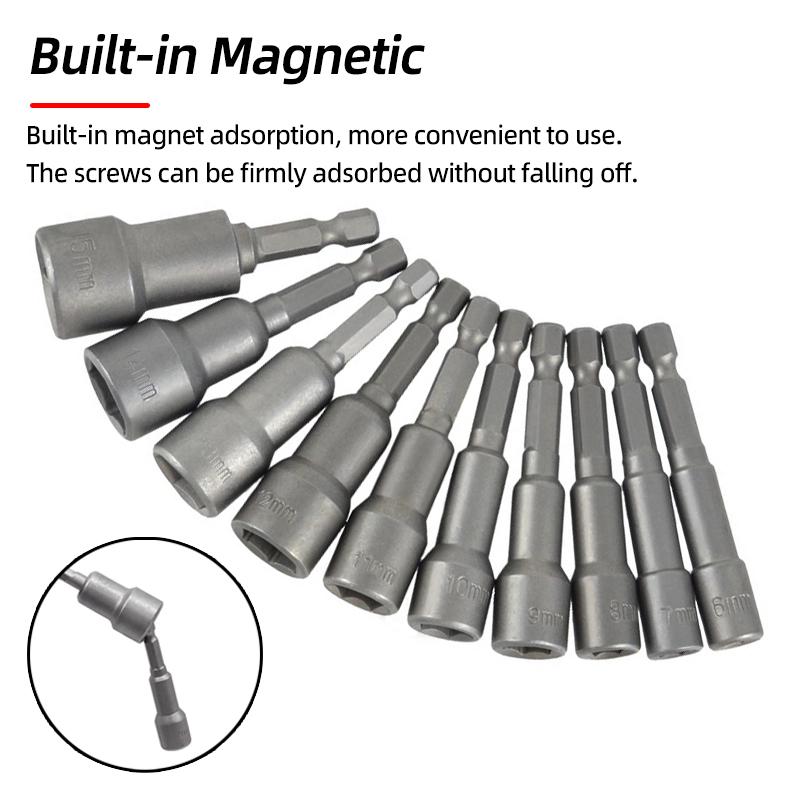 14pcs 6-19MM Hex Socket Sleeve Nozzles Strong Magnetic Nut Driver Set Drill Bit Adapter Wind Approved Sleeve Electric Pipi Tsui