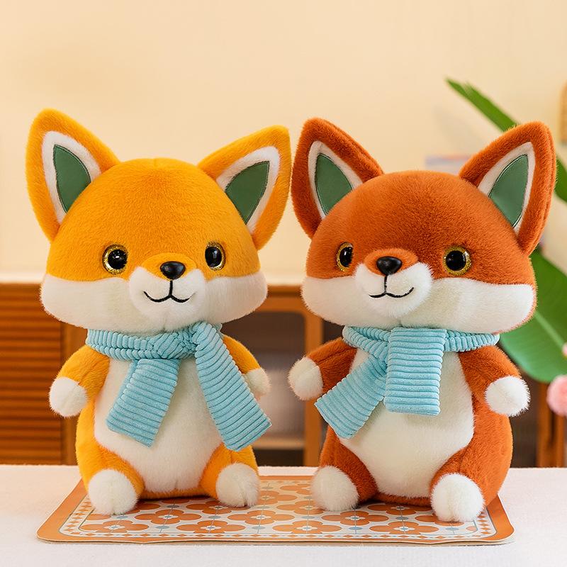 40cm Cartoon Animal Scarf Fox Plush Stuffed Doll Cute Children's Companion Toy Birthday Gift Home Decoration Pillow Ornament