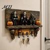 Lightweight Wooden Ghost Decor Halloween Key Holder, Lady Holder with 4 Hooks, Wall Entryway Organizer Rack Mounted Spooky for Hallway Home