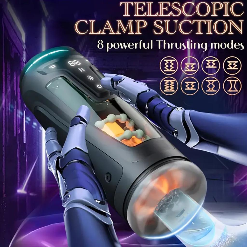 3 In 1 Hands-Free Male Masturbator with 9 Vibration Modes, 8 Insertion Modes and Heated 3D Textured Tunnel Adult Toys and Games