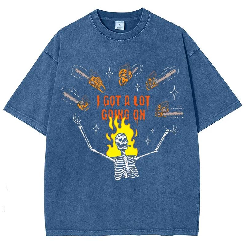 Unisex Washed T-shirt Loose Short Sleeved Shirt Pure Cotton Retro Style Fashionable