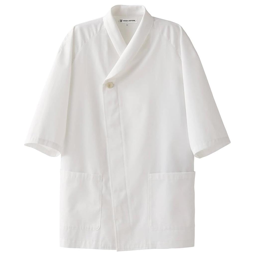 Seven Uniform Chef's White Coat, Top, 3/4 Sleeves, Unisex, EA3077-0, Japanese Style, Japanese Cuisine, Restaurant, White, Size L