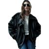 Winter Vintage Cropped Leather Jacket Womens Stand Collar Biker Coat Streetwear