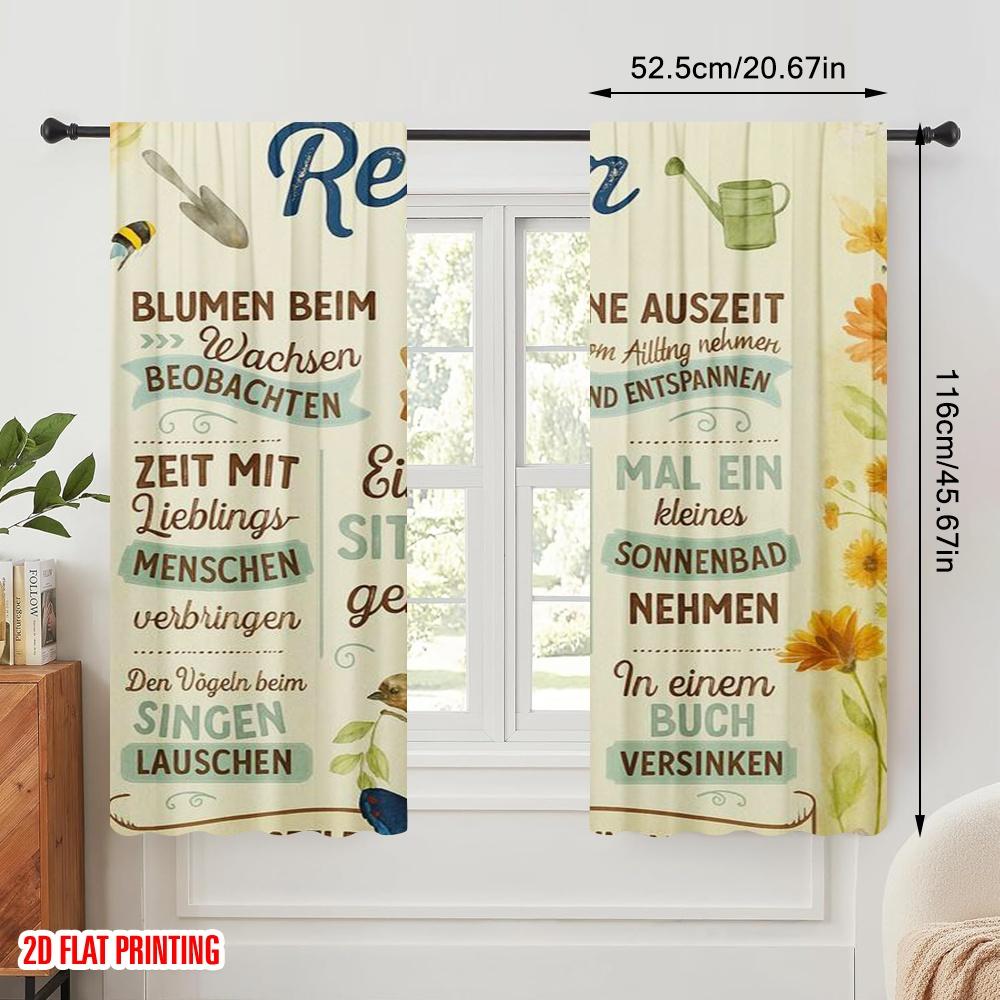 2pcs,2D Plane Printing Curtain Fabric Garden Wisdom 100% Polyester (without Rod) All Seasons Ldeal for Bedroom Living Room