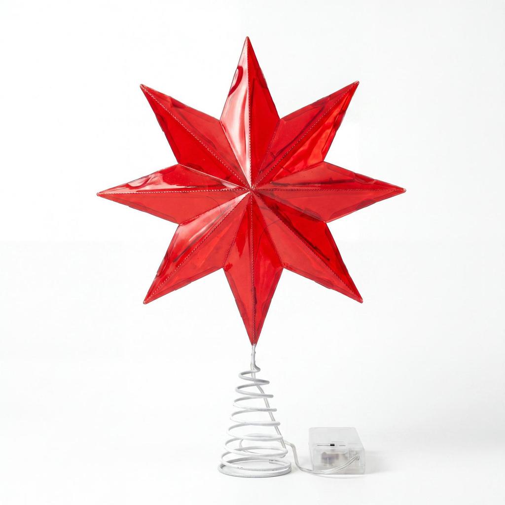 LED Illuminated Christmas Acrylic Octagonal Tree Topper Star - Colorful Eight-Pointed Red Design