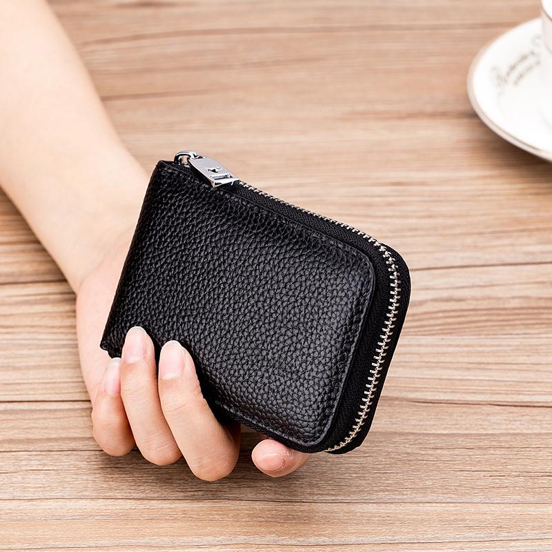 Large Capacity Leather Credit Card Holder Men Women Zipper Leather Purse Card Case Wallet Bank Card ID Holders