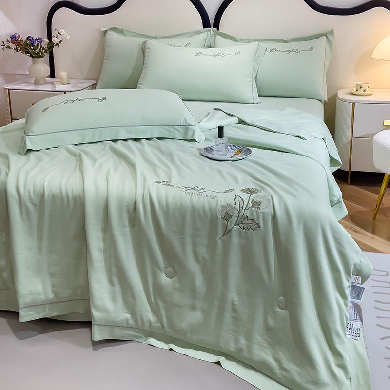 Purple Rhyme Leaf Lyocell Summer Quilt Set