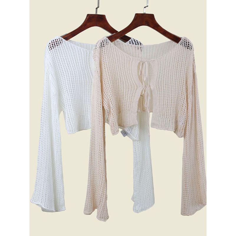 Export Single Japanese Style Fashion Women's Wear Cut Out Short Cardigan Spring and Summer Outdoor Wear Flare Sleeve Sweater