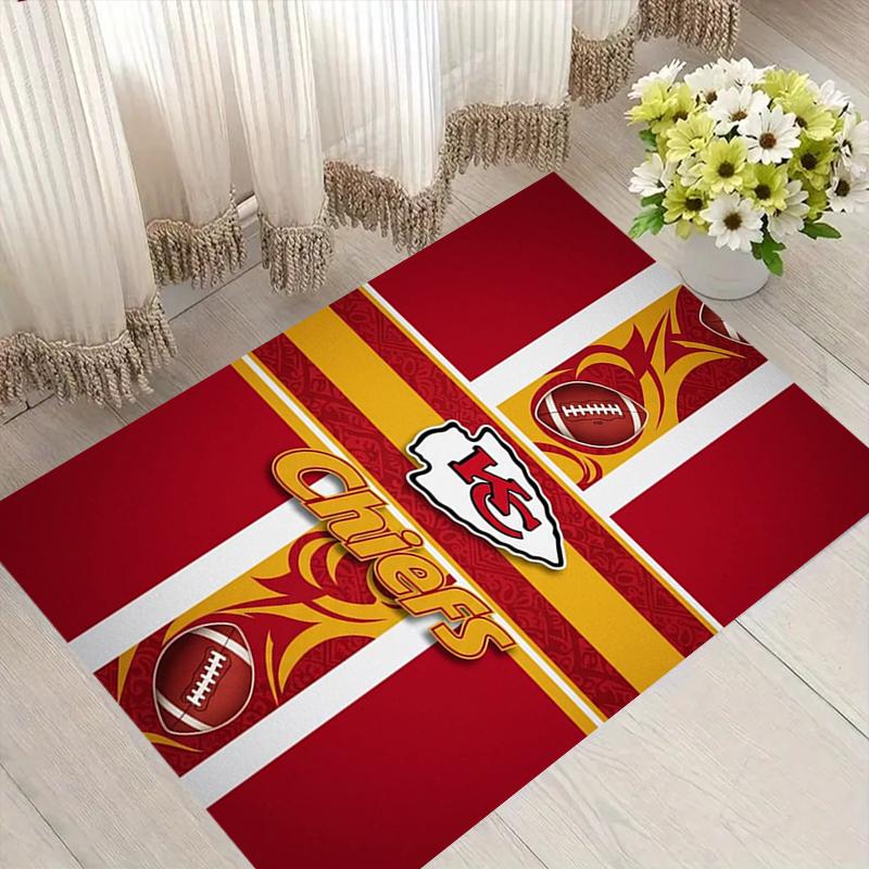 Football Chiefs Pride Football Pattern Soft Area Rug Non Slip Indoor Floor Carpet Sports Decor Mat for Bedroom