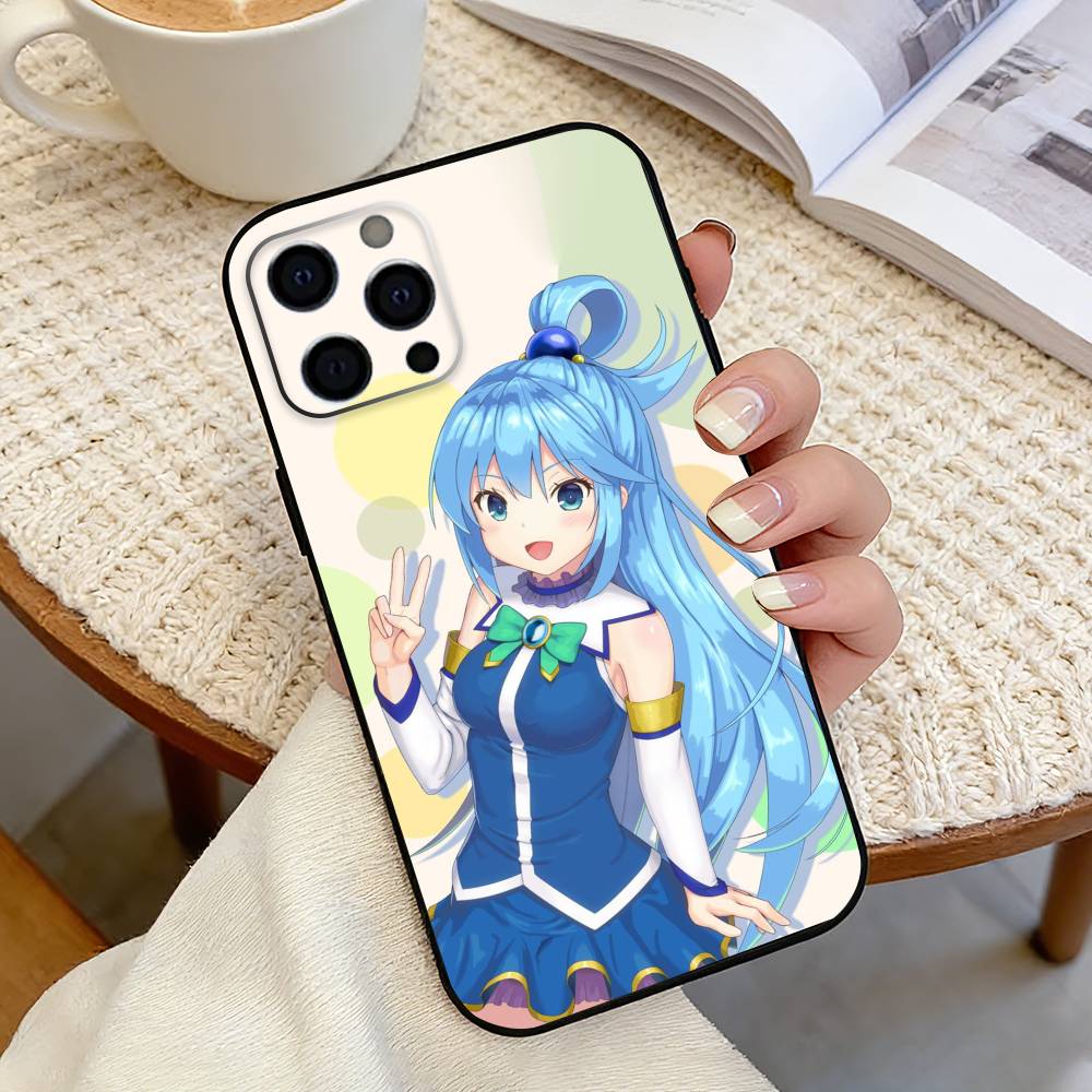 A-Aqua Anime KonoSubaS-S Phone Case For iPhone 17, 16,15,14,13,12,11 Plus,Pro Max, Others Soft Black Cover
