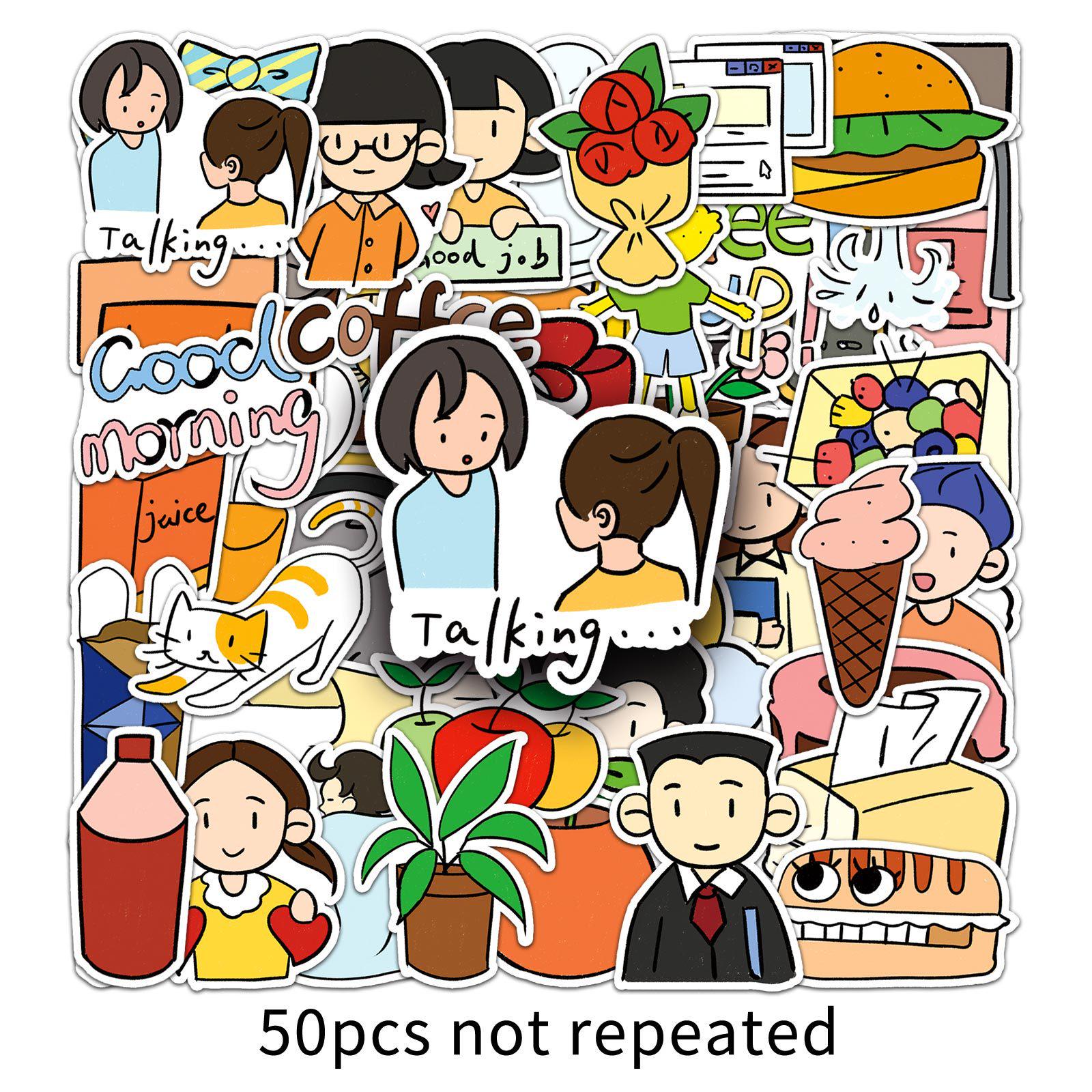 50 Sheets Graffiti Journal Cartoon Character Non-drying Adhesive Stickers