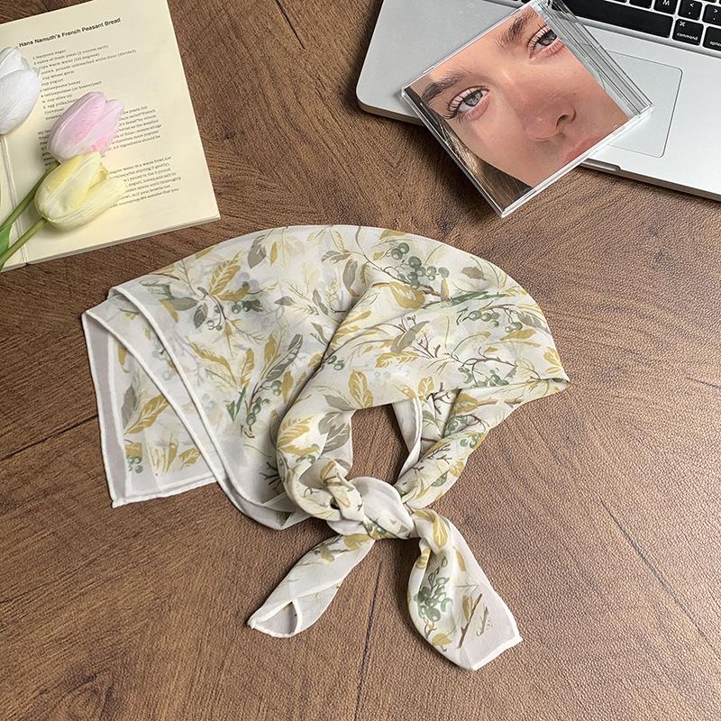 Georgette silk scarf neck small square scarf neck protection scarf fresh floral headscarf summer women's pastoral headband hair accessories