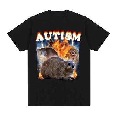 Autismus Lustiges Klippschliefer Meme T-Shirt Damenbekleidung Harajuku Vintage Oversized T-Shirt Sommer O-Ausschnitt Oberteile Kurzarmshirt