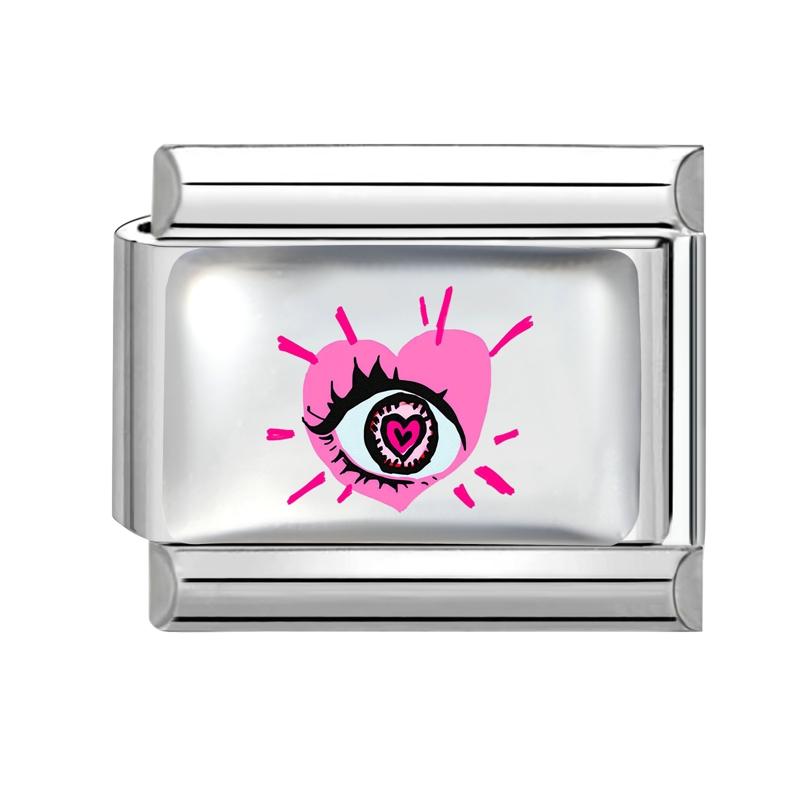 Sweet Pink Flowers Girls' Eye Cherry Star Bow Love Charm Link Fit 9mm Stainless Steel Bracelet Women Men Making DIY Jewelry Gift