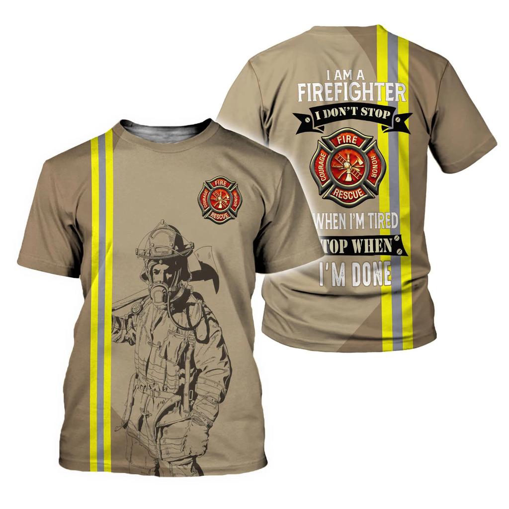 Summer Round Neck 3D Firefighter Print Top Fashionable Casual Short Sleeved Men's T-shirts