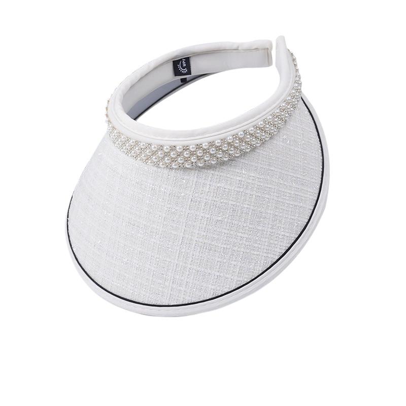 Summer sunscreen sunshade empty top hat Korean version versatile pearl hat women's vinyl big eaves headband sun hat