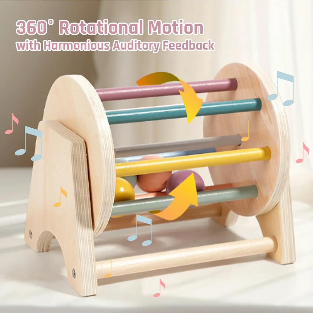 Montessori Holz-Rollentrommel-Set - Bunte Lernspielzeuge mit Puzzlekugeln für frühe Musik & Koordination, Ideale Geschenke