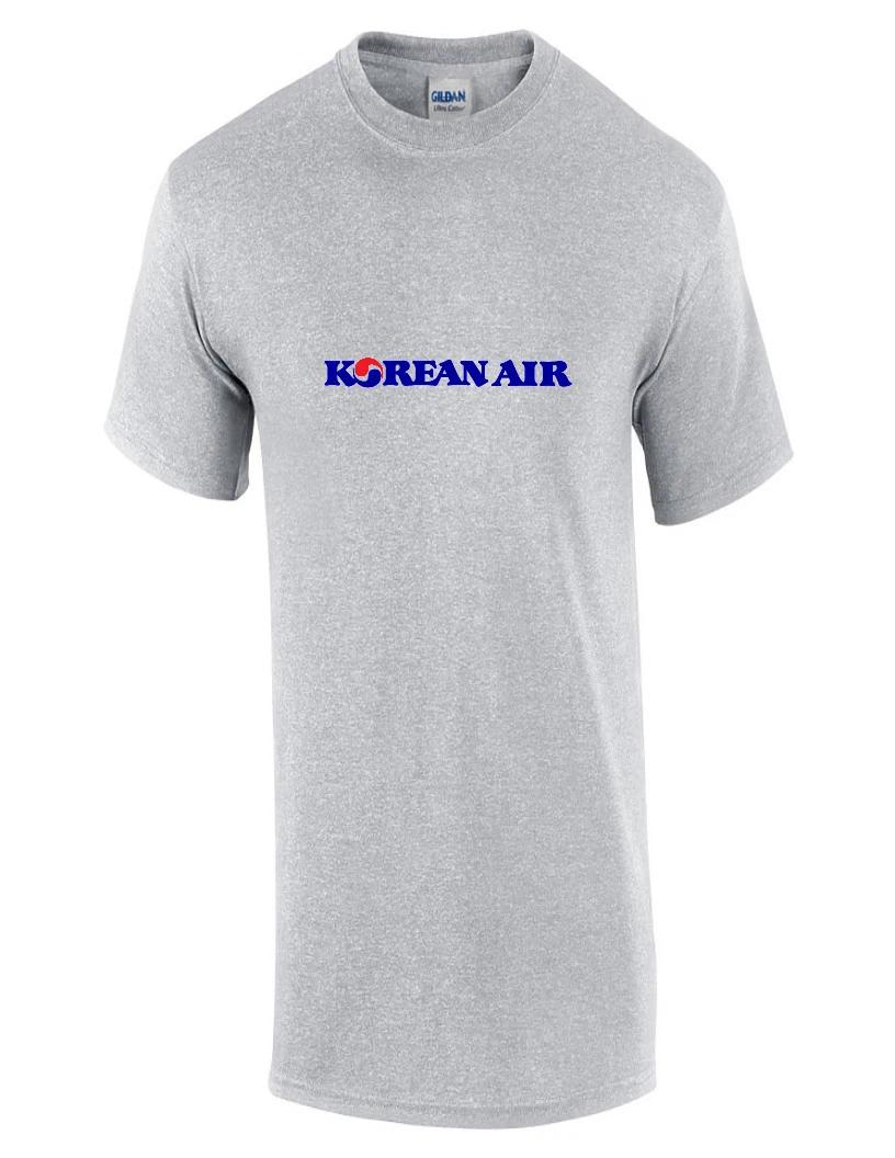 Korean Air Red Blue Logo Asian Airline Sport Gray Cotton T-Shirt 4XL