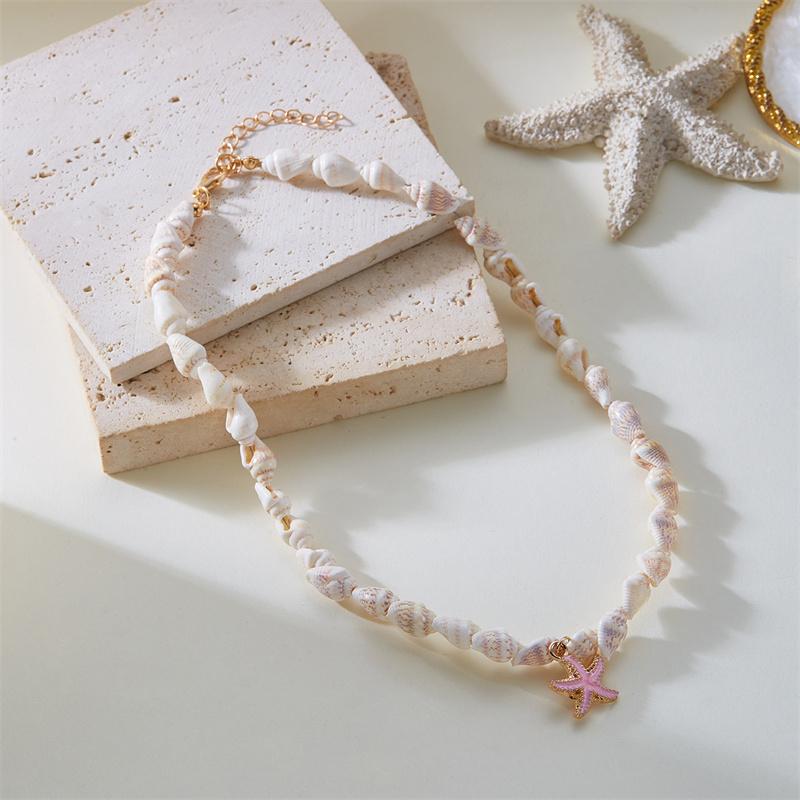 Collier pendentif étoile de mer coquillage style plage d'été pour femmes Choker fait main perles coquillage conque Bijoux fête Bohème