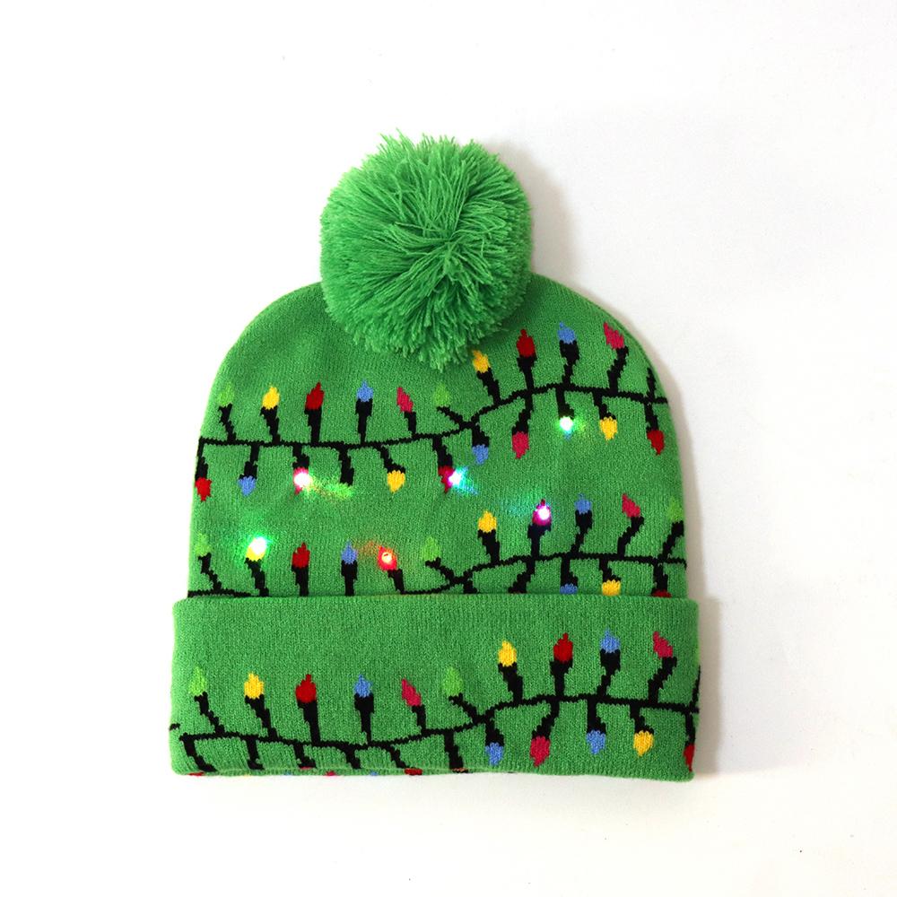 Christmas LED Light up Beanie Hat Pom Pom Knitted Hat with Festive Lights for Party Factory  LED Light up Beanie Hat 23*22cm зелёный