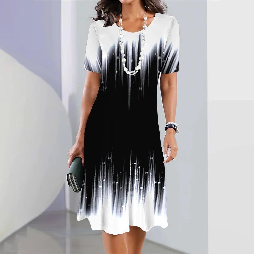 Elegant Fashion Short Sleeve T-shirt Dress Beach Vacation Midi Dresses Women 3d Print Clothing